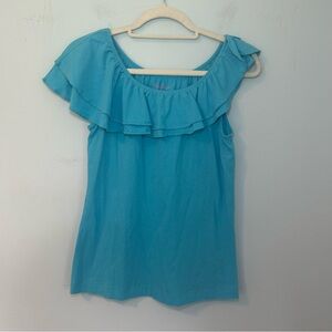 Lilly Pulitzer Blue Wynne Ruffled Short Sleeve Blouse Size Medium